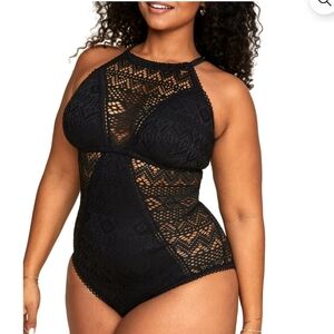 Adore Me Black Mesh One-Piece Swimsuit